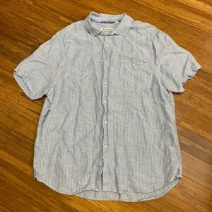 Tommy Bahama Linen Shirt Mens Size XL Blue Striped Short Sleeve Button Up Casual